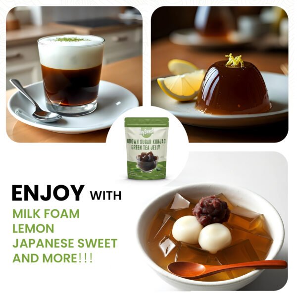 Brown Sugar Konjac GREEN TEA JELLY – Vegan, Gluten-Free, Dye-Free, Halal | Shelf-Stable 8-Cube Pack (Makes 40oz+) | Perfect for Drinks & Desserts - Image 4