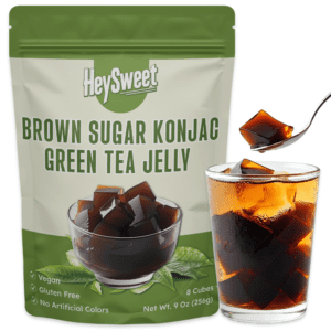 Brown Sugar Konjac GREEN TEA JELLY – Vegan, Gluten-Free, Dye-Free, Halal | Shelf-Stable 8-Cube Pack (Makes 40oz+) | Perfect for Drinks & Desserts