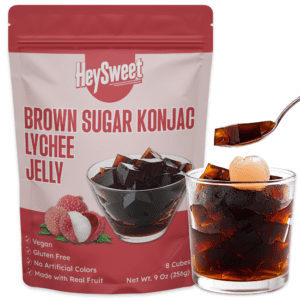 Brown Sugar Konjac LYCHEE JELLY – Vegan, Gluten-Free, Dye-Free, Halal | Shelf-Stable 8-Cube Pack (Makes 40oz+) | Perfect for Drinks & Desserts